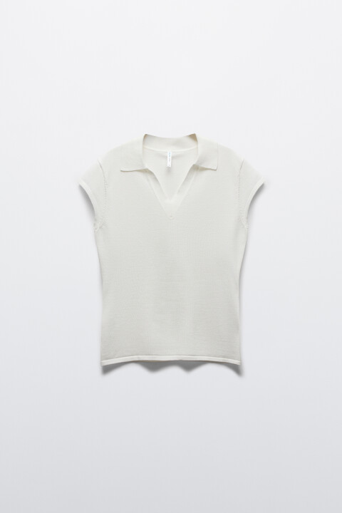 

Футболка-поло вязаная с рукавами-крылышками, Молочный, Футболка-поло вязаная с рукавами-крылышками