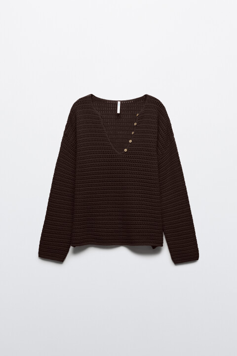 

Джемпер кроше оверсайз на пуговицах, Красный, Джемпер кроше оверсайз на пуговицах