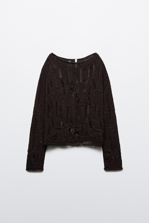 

Джемпер вязаный рваный, Коричневый, Джемпер вязаный рваный