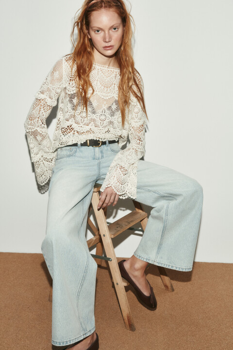 

Джемпер кроше укороченный ажурный, Молочный, Джемпер кроше укороченный ажурный