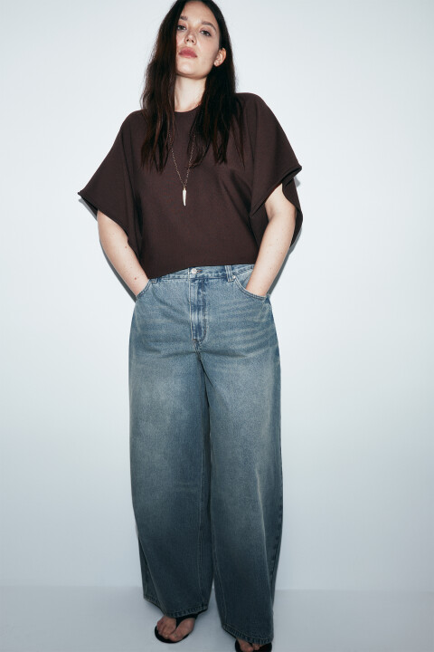 

Джемпер вязаный вискозный с объемными рукавами, Коричневый, Джемпер вязаный вискозный с объемными рукавами