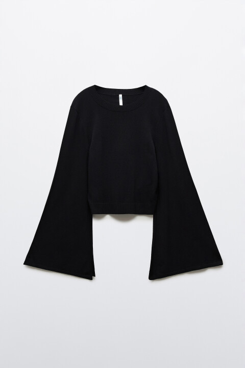 

Джемпер вязаный с расклешенными рукавами, Черный, Джемпер вязаный с расклешенными рукавами