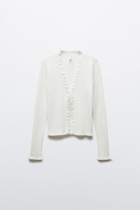 

Кардиган вязаный полуприлегающий в рубчик, Молочный, Кардиган вязаный полуприлегающий в рубчик