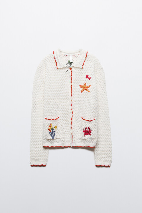 

Кардиган вязаный с отложным воротником, Молочный, Кардиган вязаный с отложным воротником