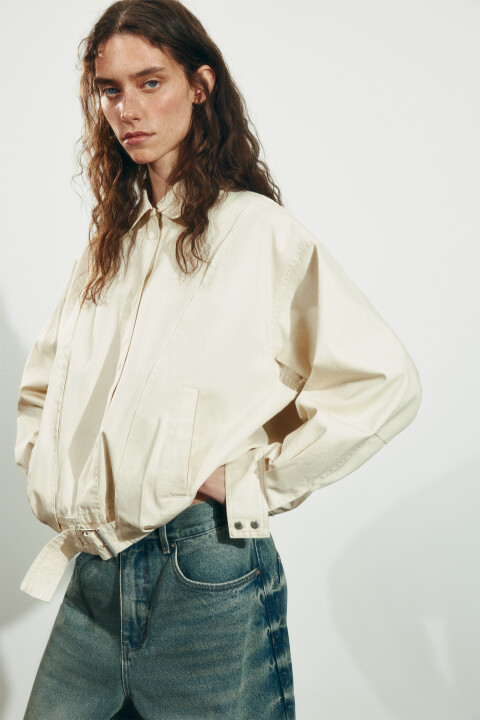 

Куртка хлопковая с отложным воротником и ремешком, Бежевый, Куртка хлопковая с отложным воротником и ремешком