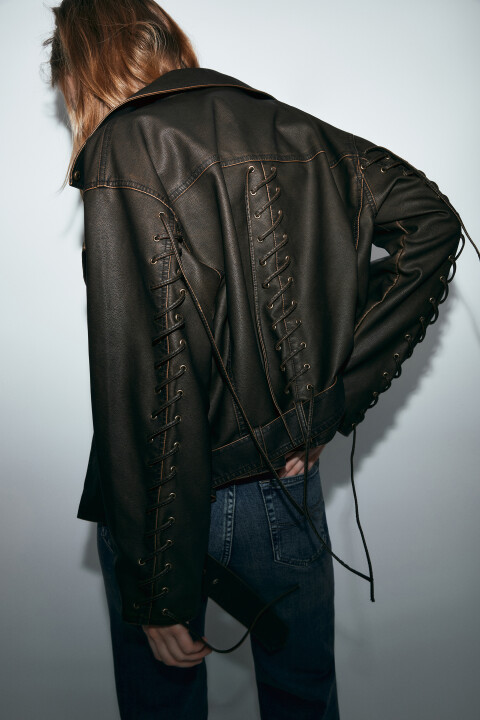 

Куртка-косуха из искусственной кожи со шнуровкой, Коричневый, Куртка-косуха из искусственной кожи со шнуровкой