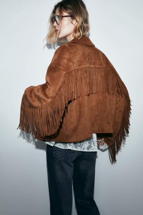 

Куртка с замшевой фактурой и бахромой, Коричневый, Куртка с замшевой фактурой и бахромой