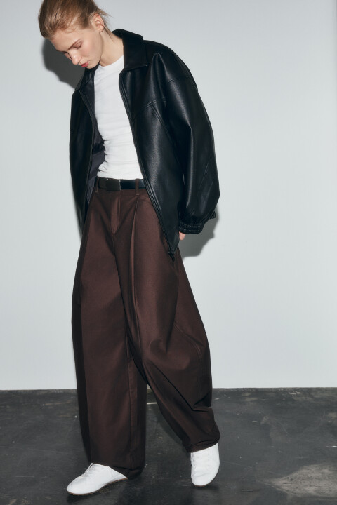 

Куртка-бомбер с кожаной фактурой без капюшона, Черный, Куртка-бомбер с кожаной фактурой без капюшона