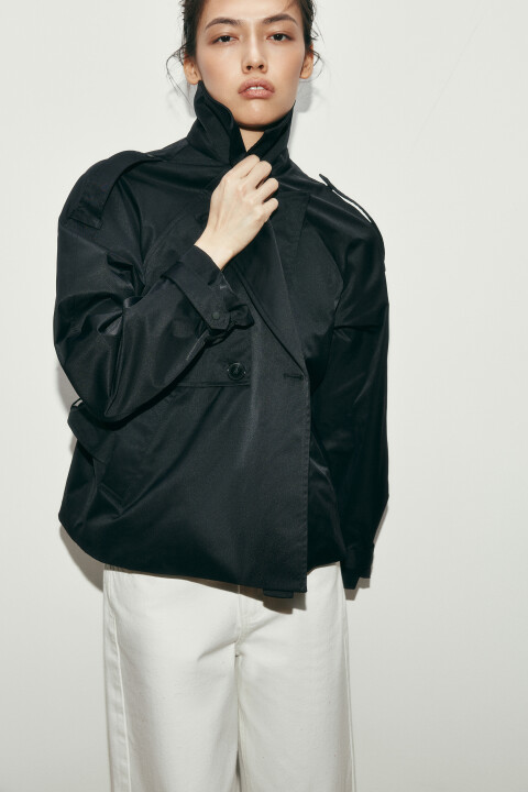 

Плащ-тренчкот укороченный с поясом, Черный, Плащ-тренчкот укороченный с поясом