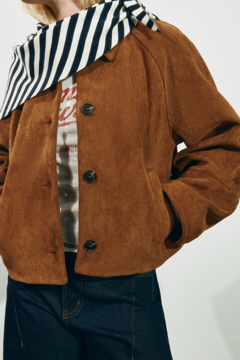 

Куртка-рубашка с замшевой фактурой укороченная, Коричневый, Куртка-рубашка с замшевой фактурой укороченная