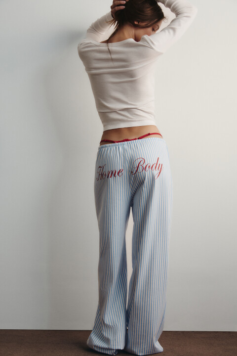 

Брюки домашние хлопковые в полоску на завязках, Голубой, Брюки домашние хлопковые в полоску на завязках