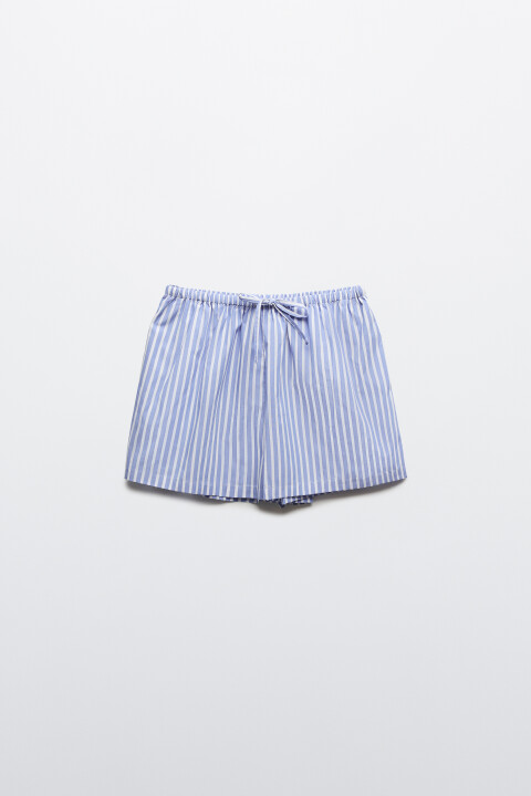 

Шорты домашние хлопковые в полоску на завязках, Синий, Шорты домашние хлопковые в полоску на завязках