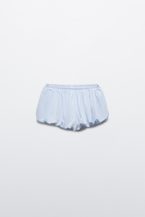 

Шорты домашние хлопковые в полоску со средней посадкой, Голубой, Шорты домашние хлопковые в полоску со средней посадкой