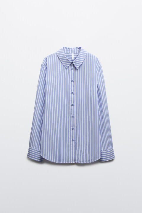 

Рубашка домашняя хлопковая в полоску, Синий, Рубашка домашняя хлопковая в полоску