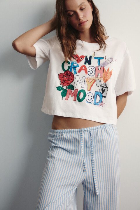 

Футболка домашняя хлопковая с принтом, Розовый, Футболка домашняя хлопковая с принтом