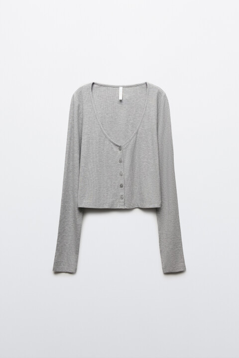 

Лонгслив домашний вискозный на пуговицах, Серый, Лонгслив домашний вискозный на пуговицах