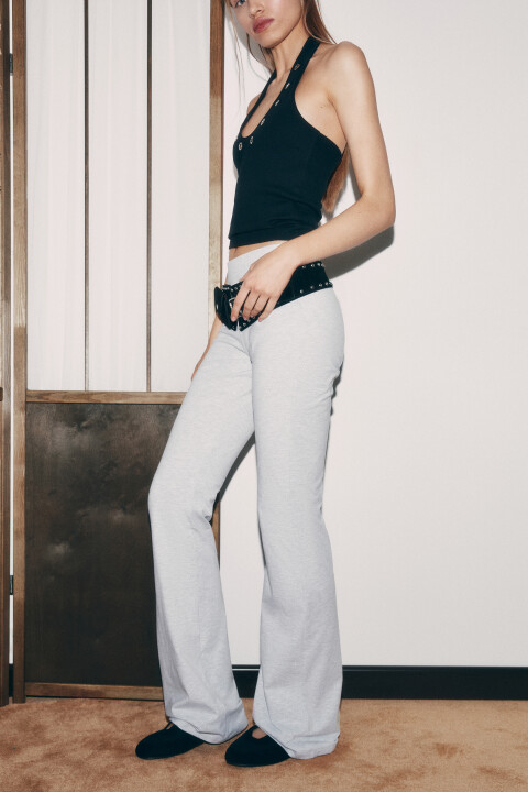 

Брюки клеш хлопковые с высокой посадкой, Серый, Брюки клеш хлопковые с высокой посадкой