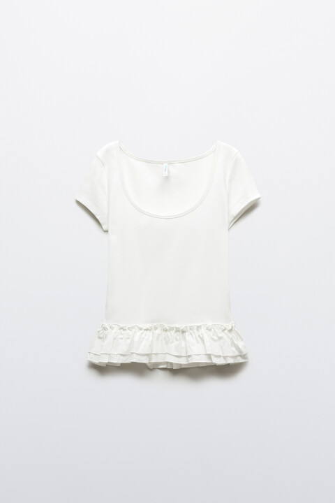 

Футболка-топ полуприлегающая с двойной баской, Белый, Футболка-топ полуприлегающая с двойной баской