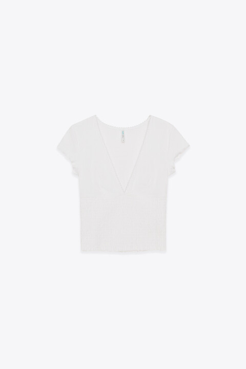 

Футболка-топ хлопковая со сборкой понизу, Бежевый, Футболка-топ хлопковая со сборкой понизу