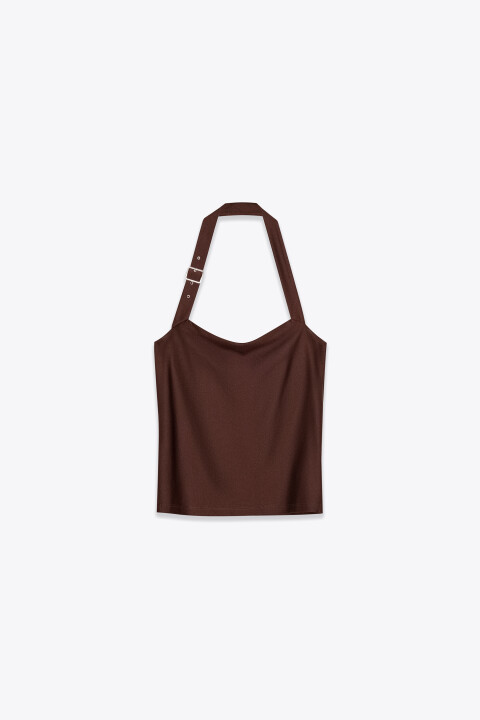 

Топ-халтер облегающий с пряжкой, Коричневый, Топ-халтер облегающий с пряжкой