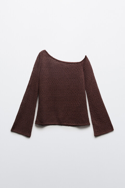 

Лонгслив кроше на одно плечо, Коричневый, Лонгслив кроше на одно плечо