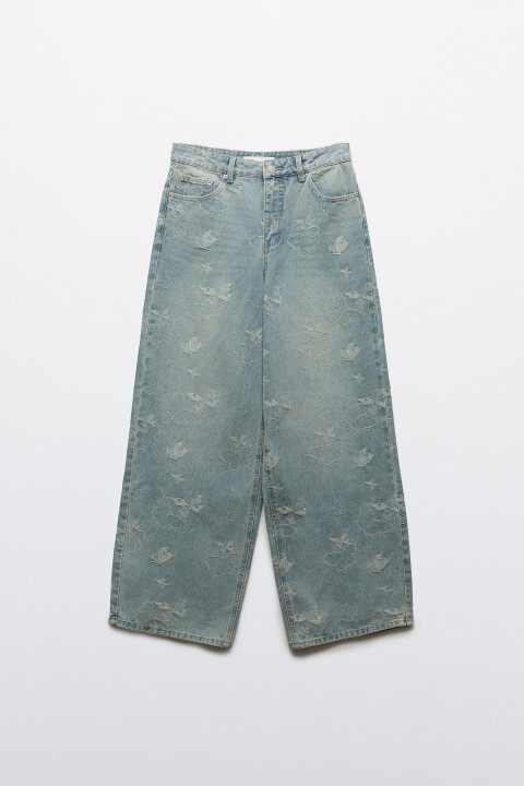 

Джинсы baggy fit с низкой посадкой и вышивкой, Синий, Джинсы baggy fit с низкой посадкой и вышивкой