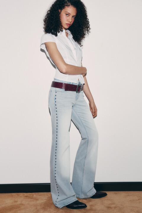 

Джинсы клеш с низкой посадкой и заклепками, Голубой, Джинсы клеш с низкой посадкой и заклепками