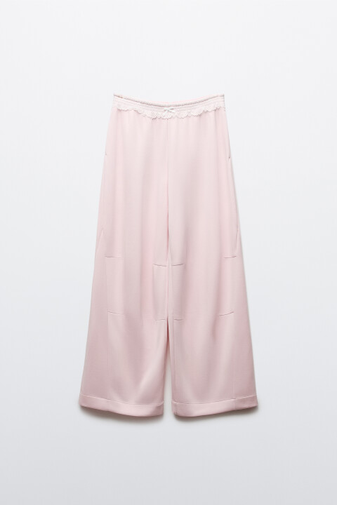 

Брюки wide leg вискозные с кружевной отделкой, Розовый, Брюки wide leg вискозные с кружевной отделкой