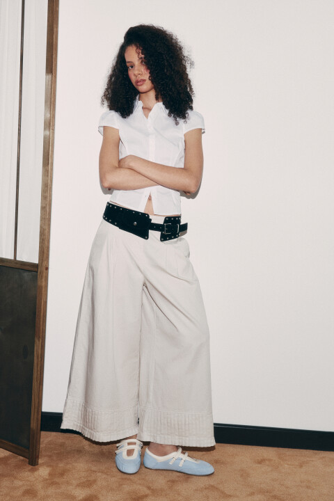 

Брюки-кюлоты хлопковые со средней посадкой и гофрированием, Молочный, Брюки-кюлоты хлопковые со средней посадкой и гофрированием