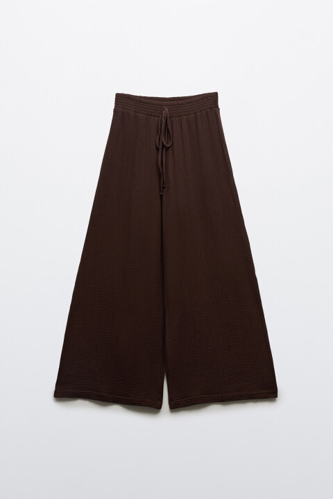 

Брюки широкие из хлопкового муслина на завязках, Коричневый, Брюки широкие из хлопкового муслина на завязках