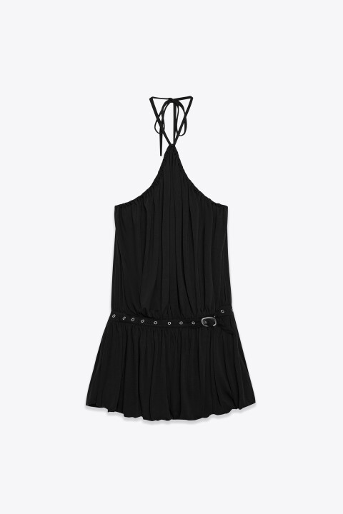 

Платье-халтер мини из модала с поясом, Черный, Платье-халтер мини из модала с поясом