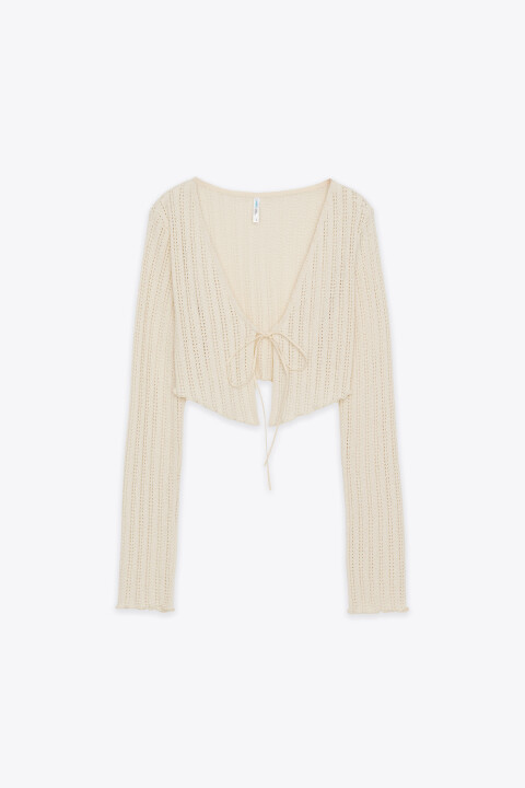 

Блузка укороченная ажурная на завязках, Молочный, Блузка укороченная ажурная на завязках