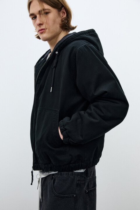 

Куртка-бомбер хлопковая с капюшоном, Черный, Куртка-бомбер хлопковая с капюшоном