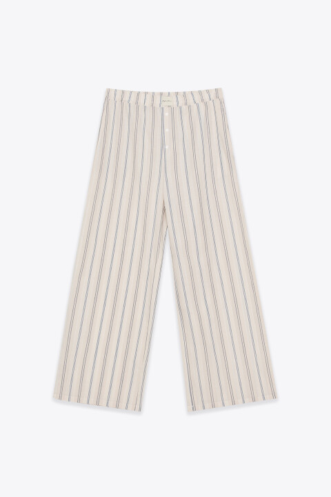 

Брюки в полоску широкие хлопковые на пуговицах, Бежевый, Брюки в полоску широкие хлопковые на пуговицах