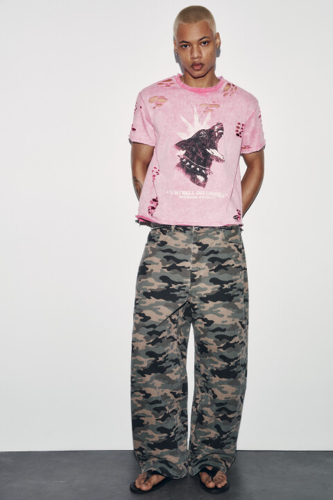 

Брюки широкие хлопковые с принтом хаки, Мультиколор, Брюки широкие хлопковые с принтом хаки