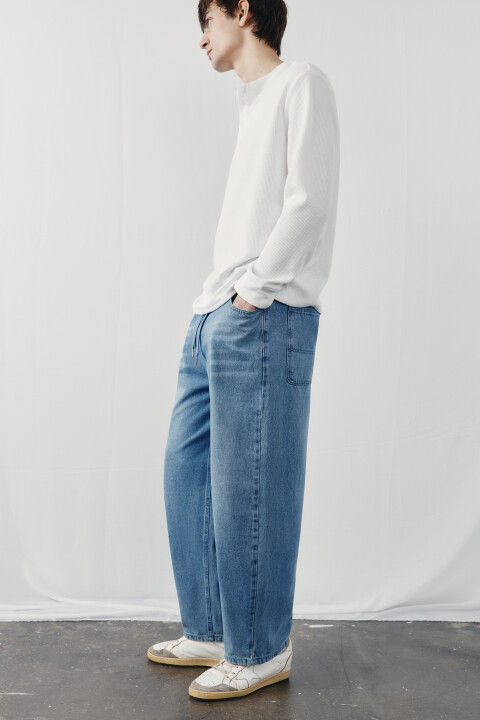 

Джинсы багги со средней посадкой на резинке, Голубой, Джинсы багги со средней посадкой на резинке