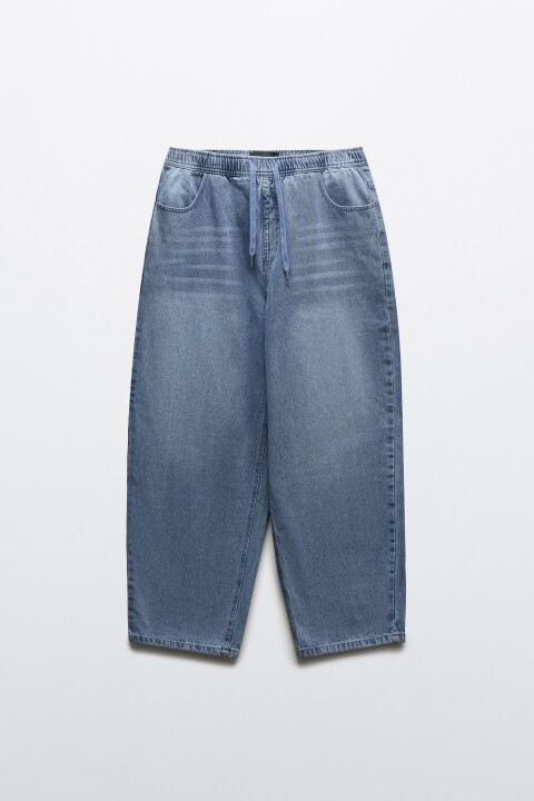 

Джинсы baggy fit со средней посадкой на резинке, Голубой, Джинсы baggy fit со средней посадкой на резинке