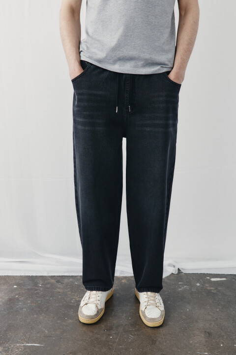 

Джинсы багги со средней посадкой на завязках, Черный, Джинсы багги со средней посадкой на завязках