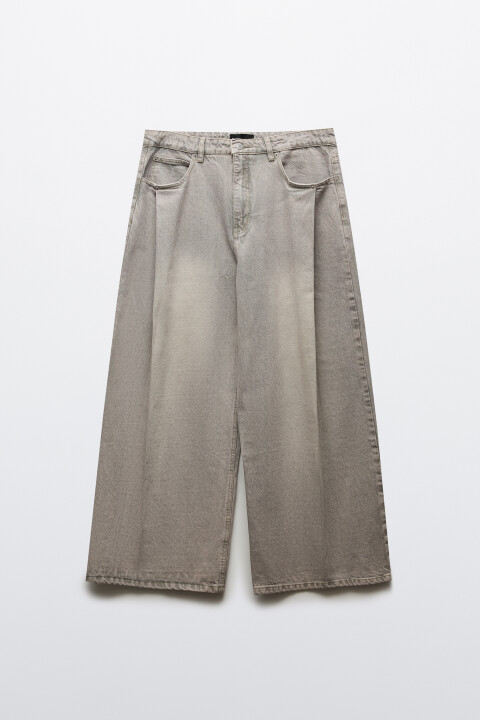 

Джинсы wide leg со средней посадкой и складками, Бежевый, Джинсы wide leg со средней посадкой и складками