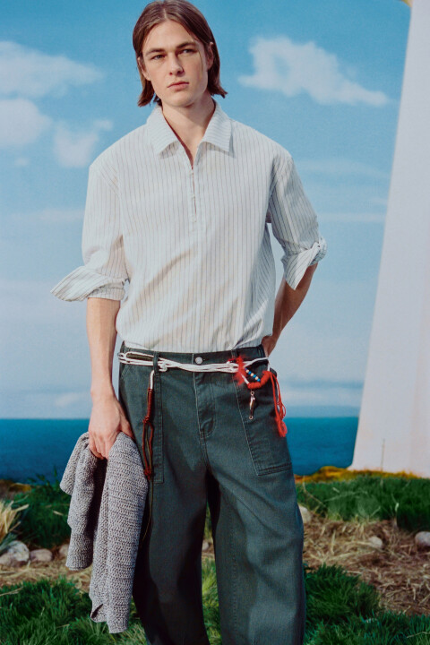 

Рубашка хлопковая прямая в полоску, Серый, Рубашка хлопковая прямая в полоску