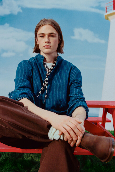 

Рубашка джинсовая с воротником-стойкой, Синий, Рубашка джинсовая с воротником-стойкой