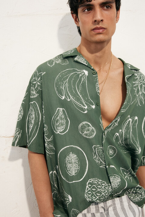 

Рубашка вискозная с коротким рукавом и принтом, Зеленый, Рубашка вискозная с коротким рукавом и принтом