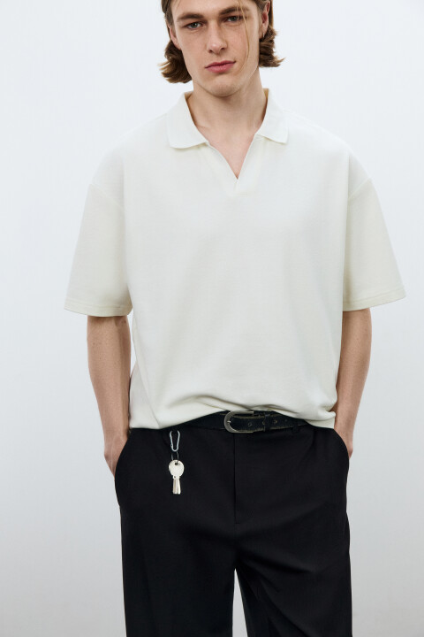 

Футболка-поло оверсайз, Бежевый, Футболка-поло оверсайз