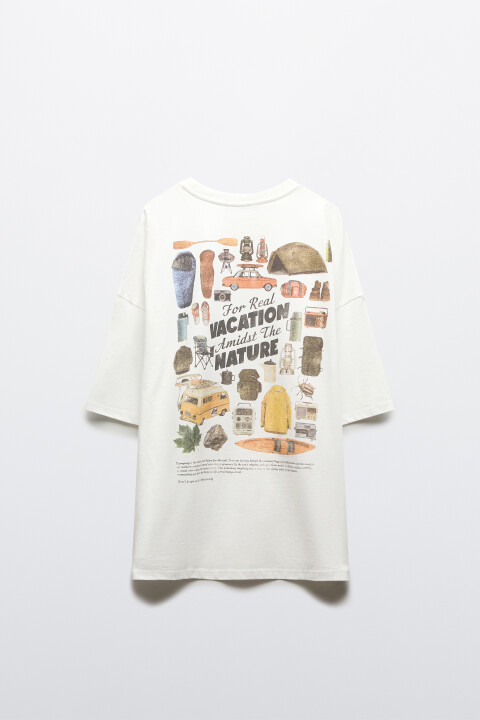 

Футболка хлопковая оверсайз с принтом, Белый, Футболка хлопковая оверсайз с принтом