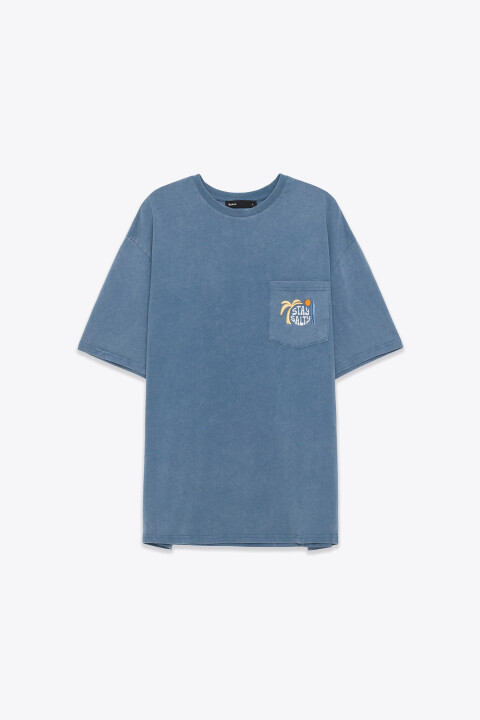 

Футболка хлопковая свободная с нагрудным карманом, Синий, Футболка хлопковая свободная с нагрудным карманом