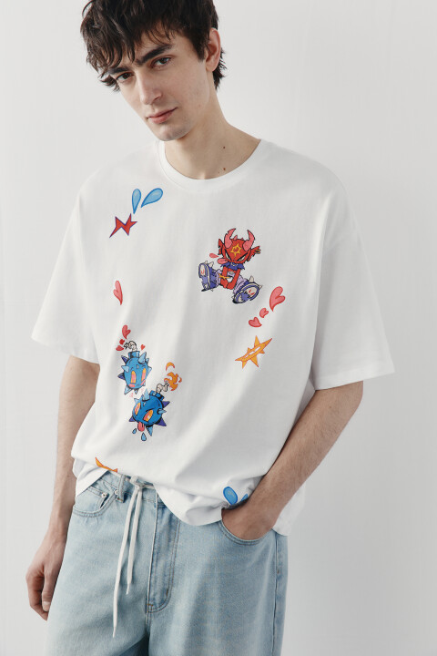 

Футболка хлопковая с принтом, Белый, Футболка хлопковая с принтом