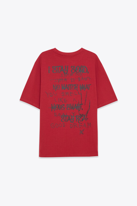 

Футболка прямая хлопковая с принтом, Красный, Футболка прямая хлопковая с принтом