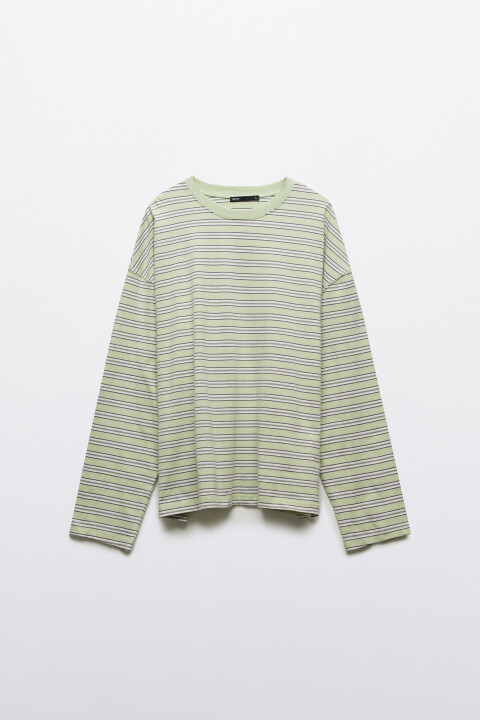 

Лонгслив хлопковый прямой в полоску, Зеленый, Лонгслив хлопковый прямой в полоску