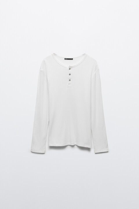 

Лонгслив хенли облегающий в рубчик, Белый, Лонгслив хенли облегающий в рубчик