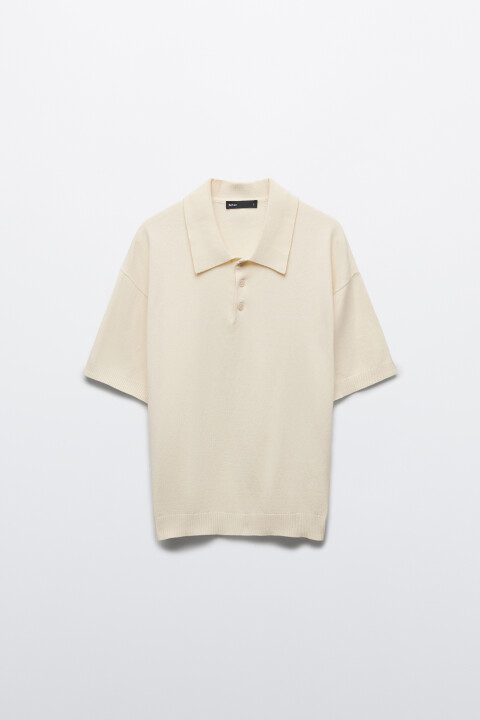 

Футболка-поло вязаная на пуговицах, Бежевый, Футболка-поло вязаная на пуговицах